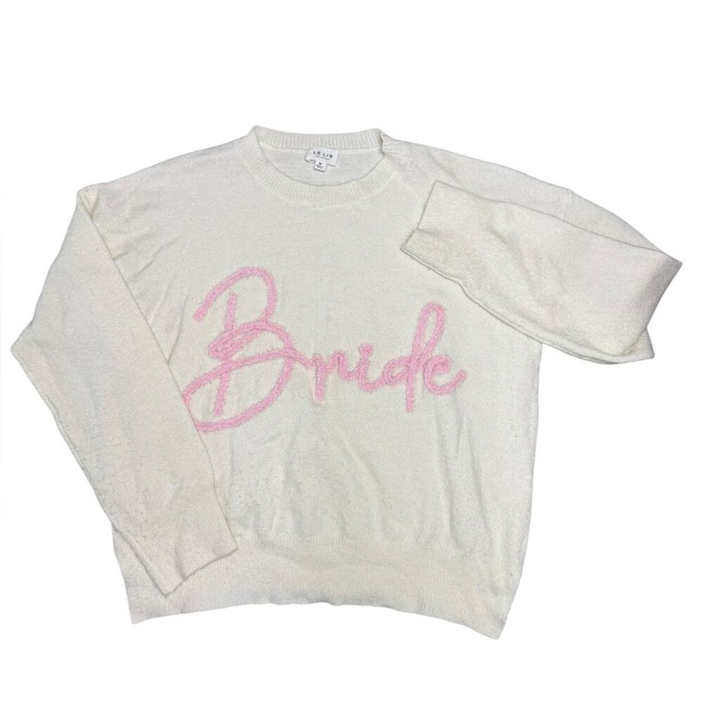 Le Lis Bride Embroidered Cozy Soft Pullover Sweater Womens Size M Bridal Party